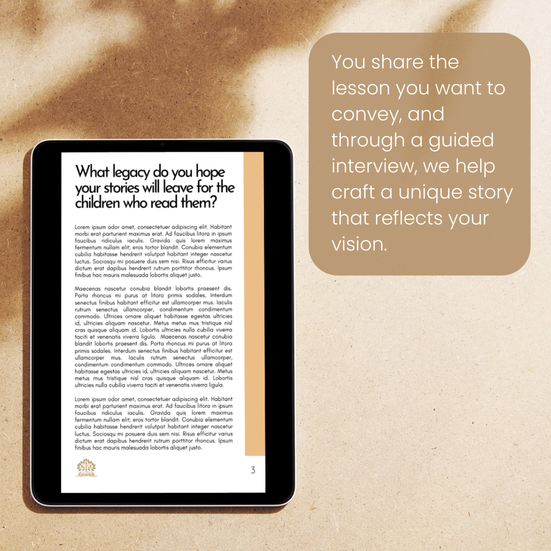 Sample page of a custom children’s book featuring personalized family stories and life lessons.