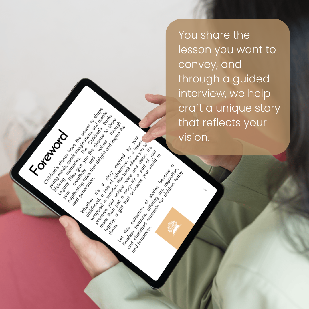 Sample page of a custom children’s book featuring personalized family stories and life lessons.