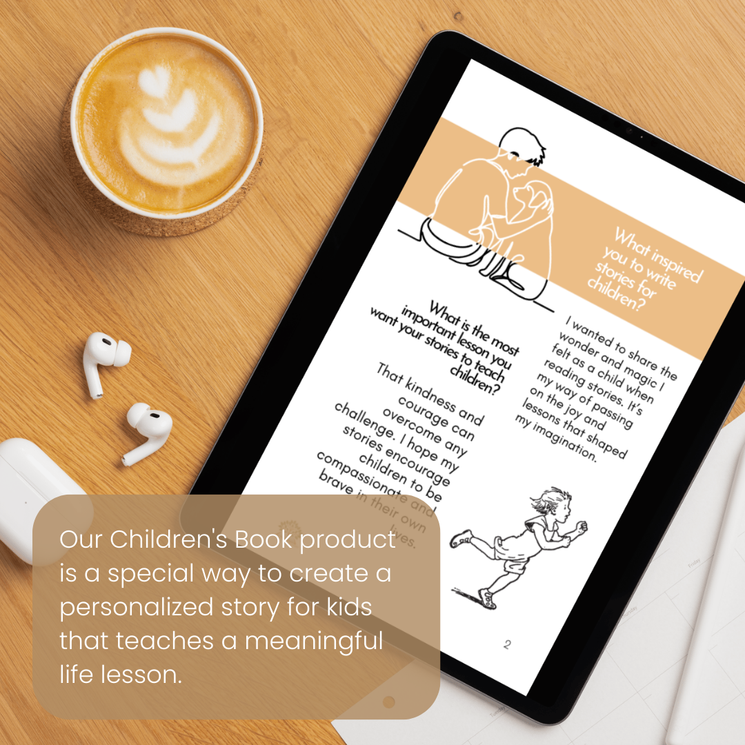 Sample page of a custom children’s book featuring personalized family stories and life lessons.