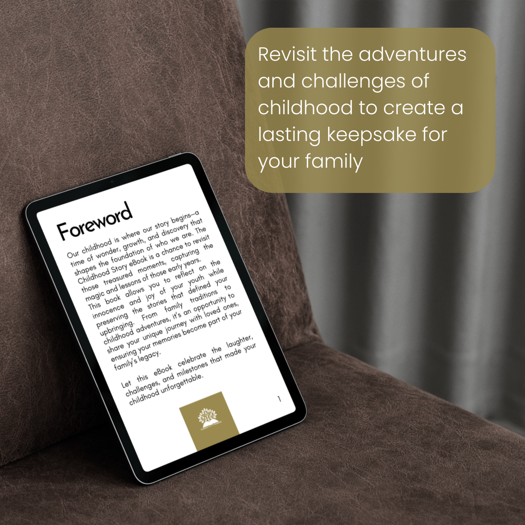Sample page of a Childhood Story eBook featuring childhood memories and photos.