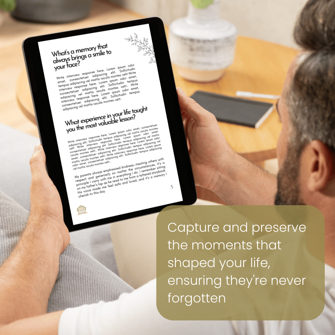 Sample page of a Memories to Capture eBook featuring family stories and photos.