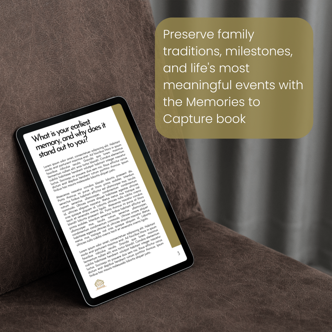 Sample page of a Memories to Capture eBook featuring family stories and photos.